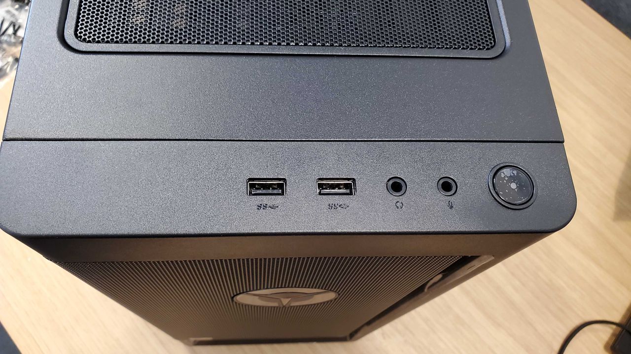 closeup black gaming PC with glass side
