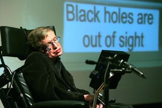Stephen Hawking in front of a screen