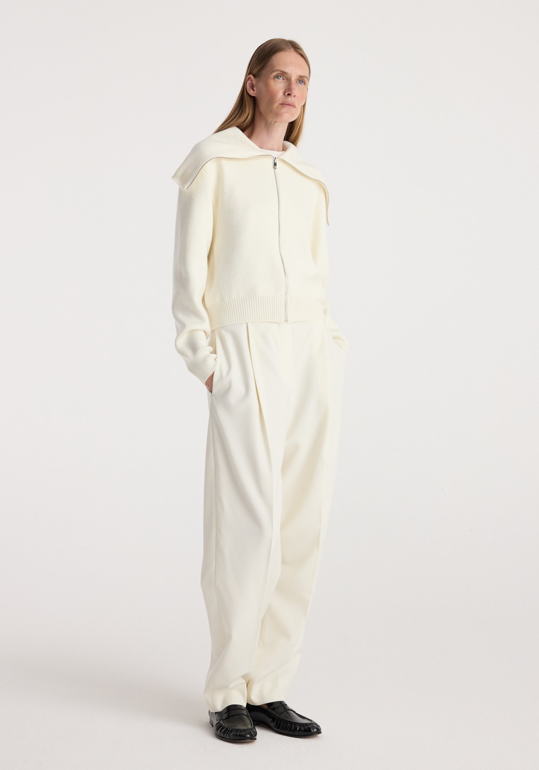 Reversible Sailor Zip Cardigan | Cream
