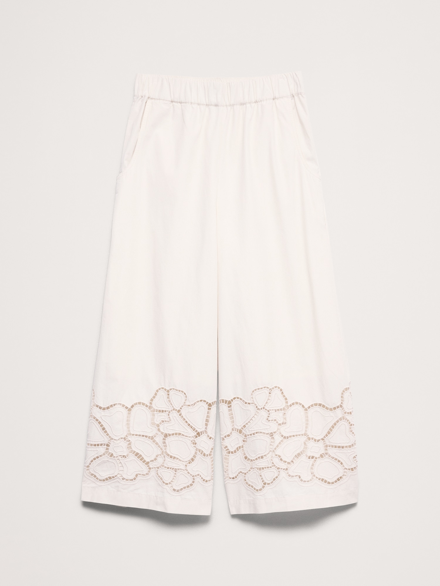 The Pull-On Wide-Leg Ankle Pant in Embroidered Poplin
