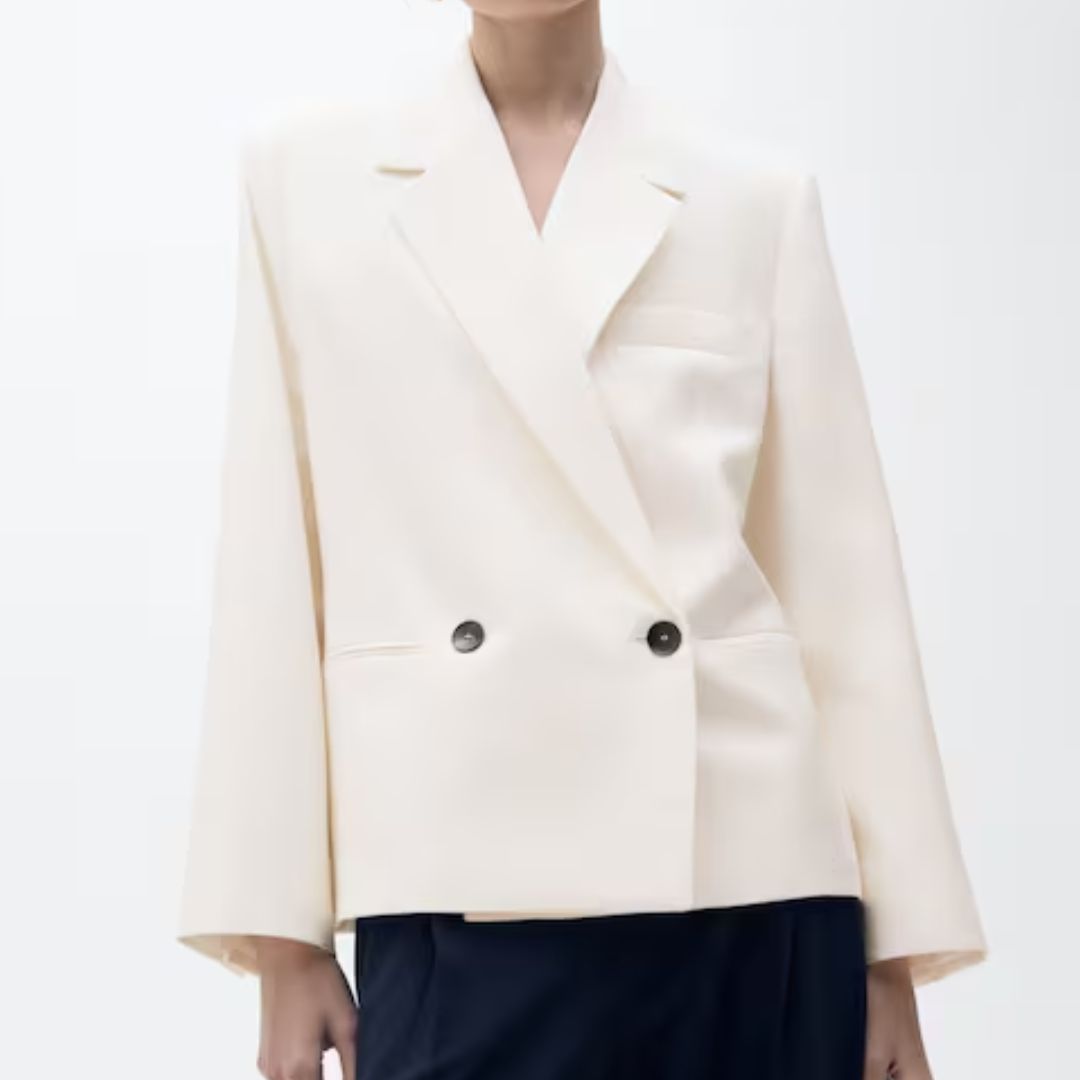 Mango White Double-Breasted Blazer