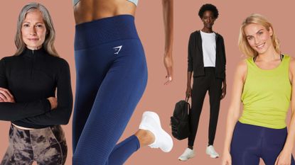 A selection of models from British sportswear brands, including Sweaty Betty, Gymshark, M&S and Contur