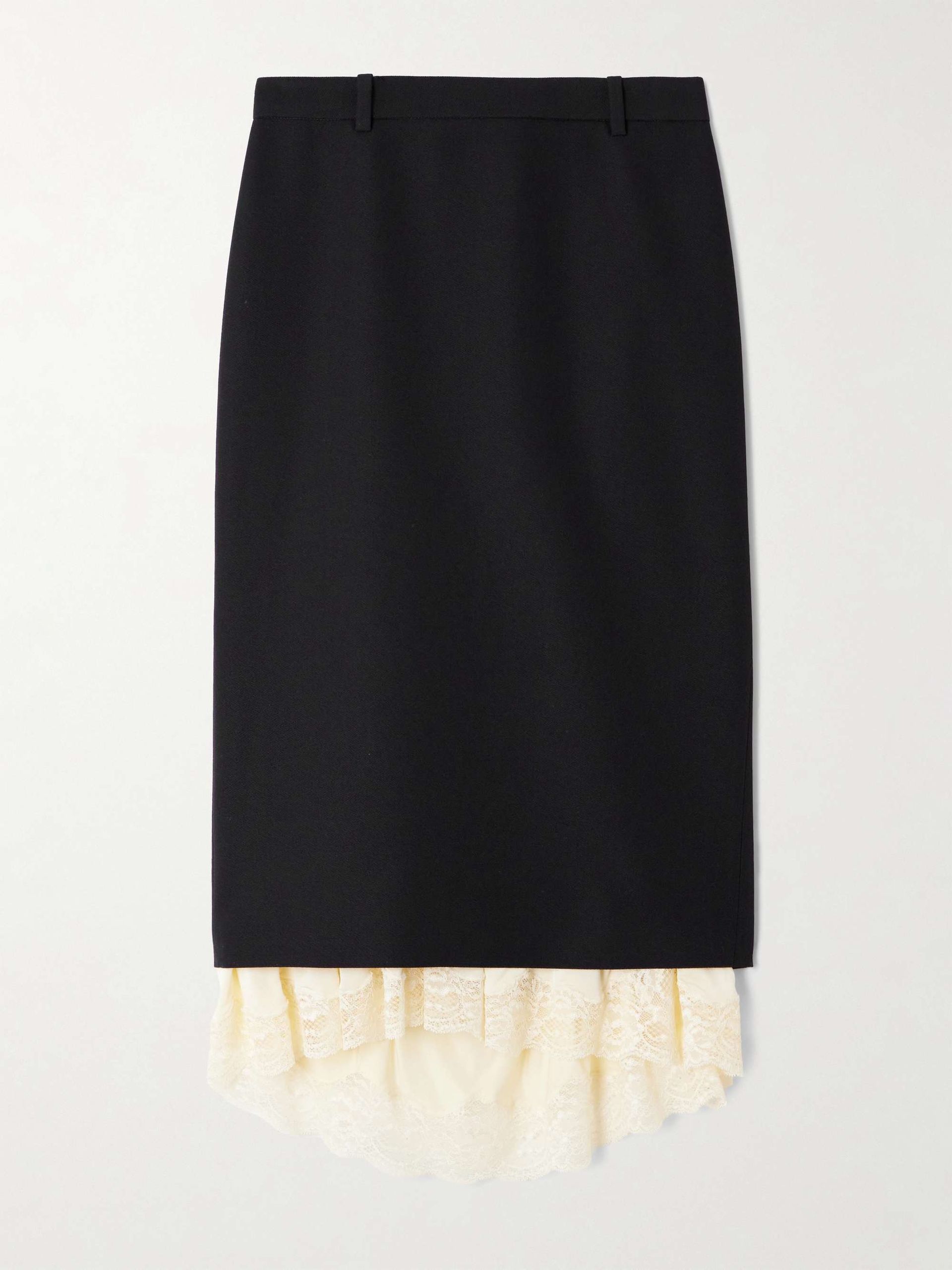 Lace-Trimmed Wool Midi Skirt