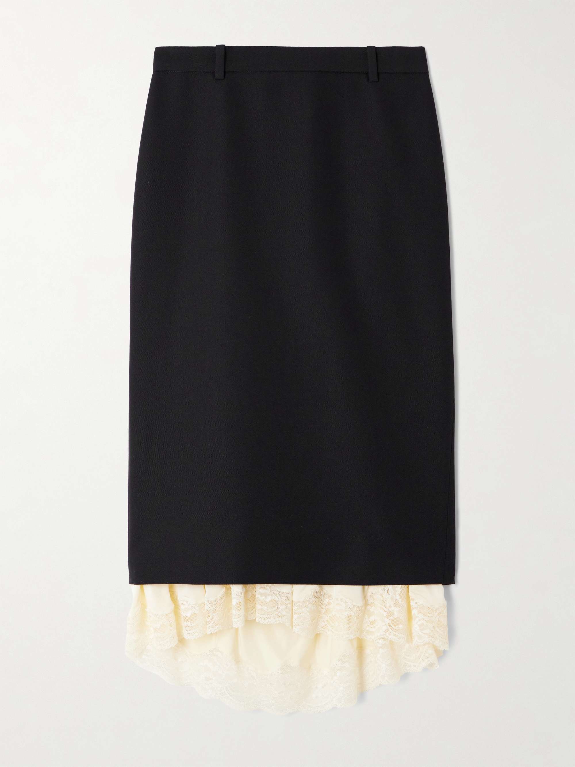 Lace-Trimmed Wool Midi Skirt
