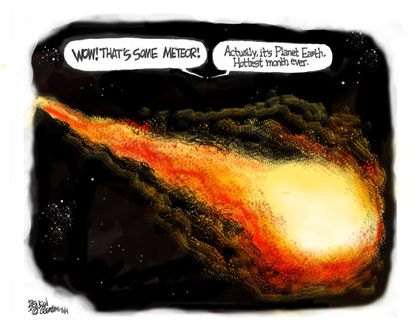 Political Cartoon Hottest Month Ever Planet Earth