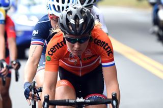 Amy Pieters escapes in the 2015 Womens World Road (Watson)