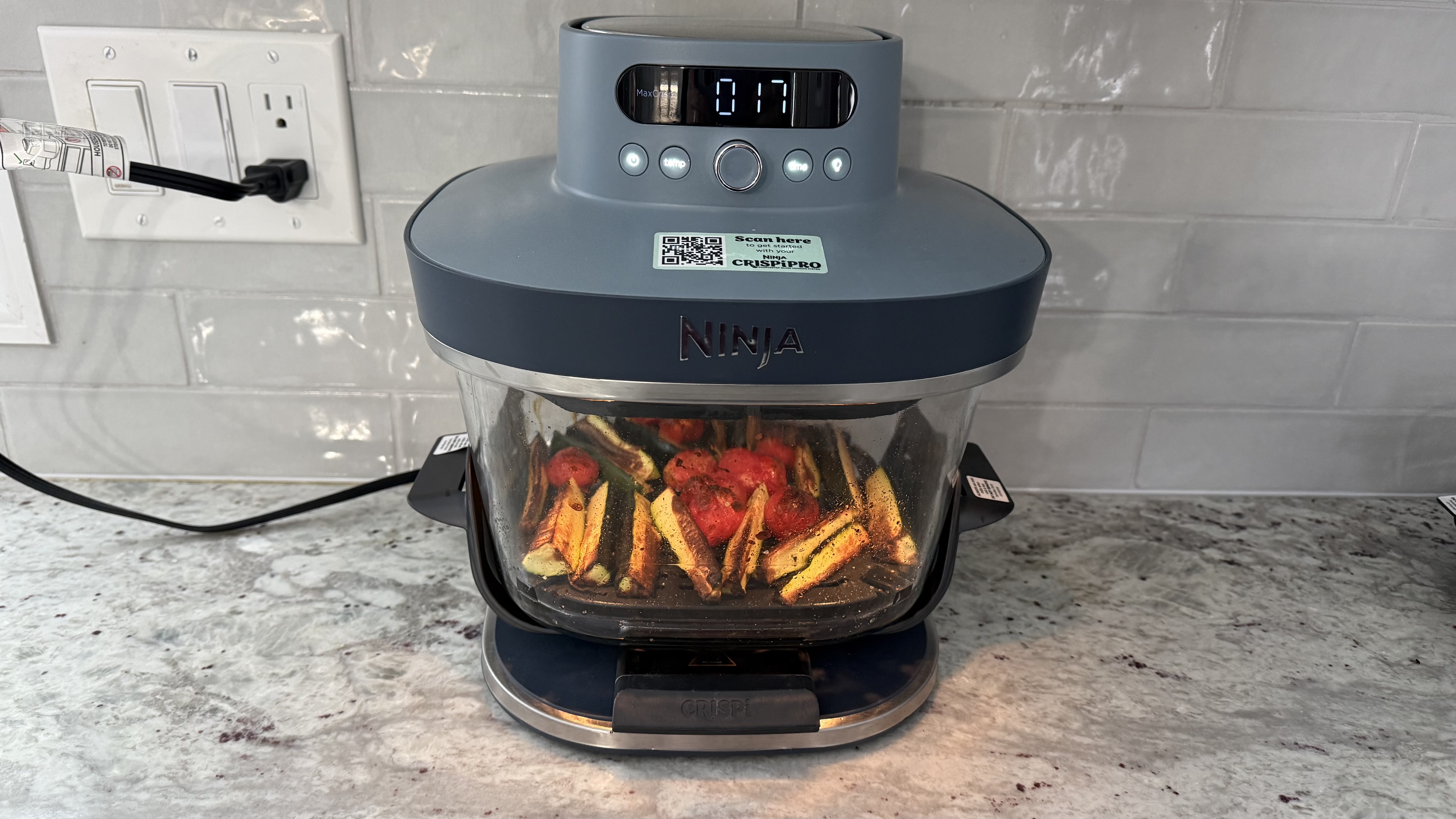 Ninja Crispi Pro 6-in-1 Countertop Glass Air Fryer foods made in Max Crisp mode