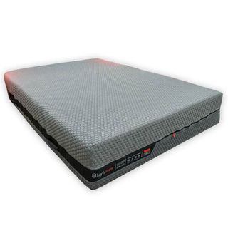 Best bed in a box: The Layla Hybrid mattress in a box shown with a grey cover and base