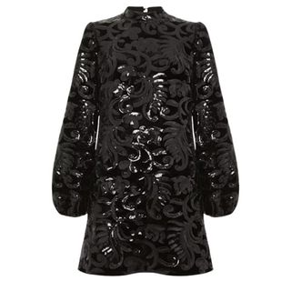 Phase Eight Trudy Black Sequin Velvet Shift Dress with long sleeves