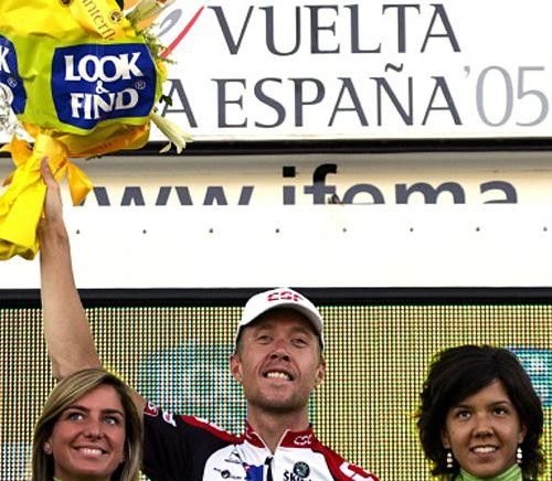 Nicki Sorensen (CSC) on the podium as stage winner