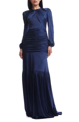 Lucille Pleated Ruched Long Sleeve Gown