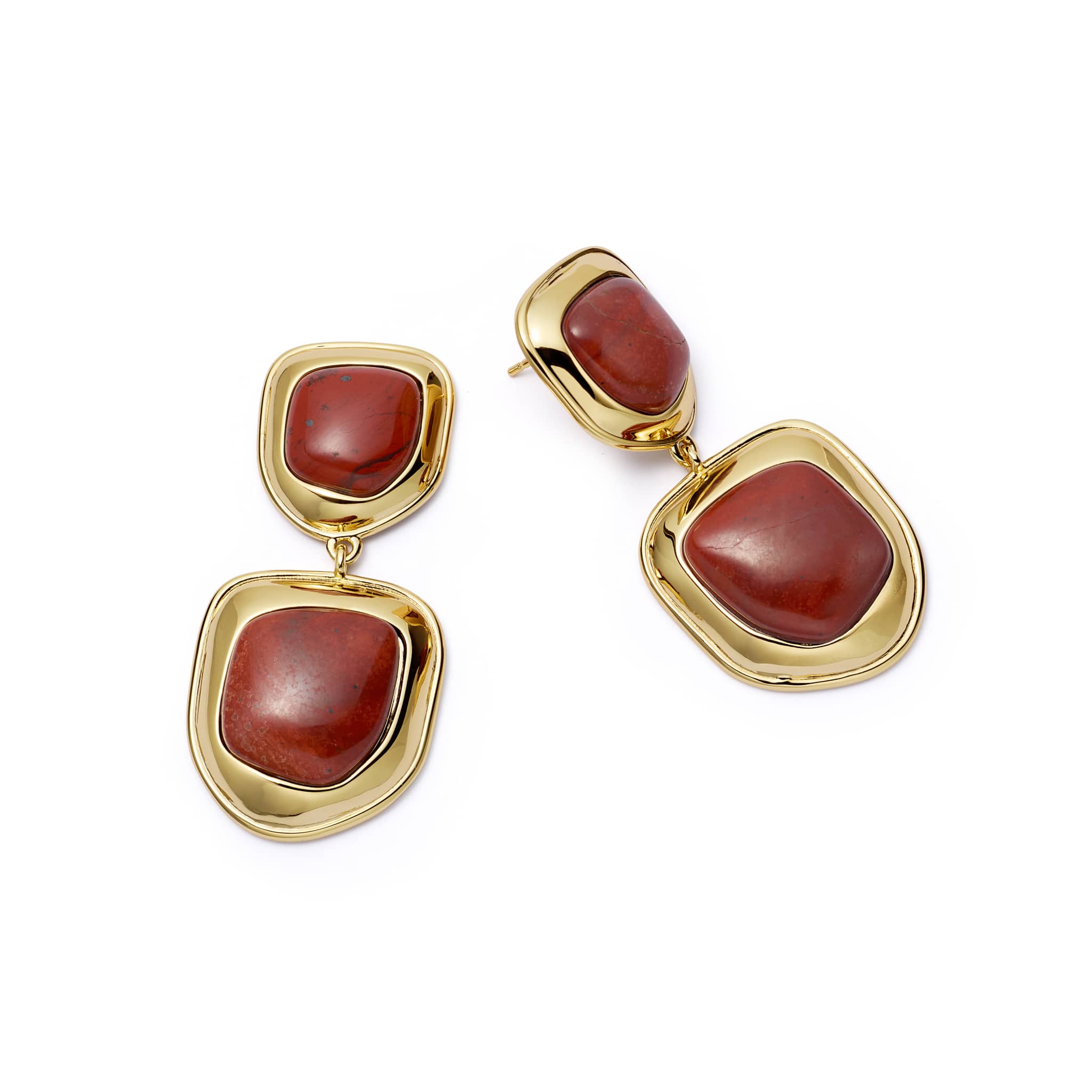 Red Jasper Organic Double Drop Earrings 18K Gold Plate