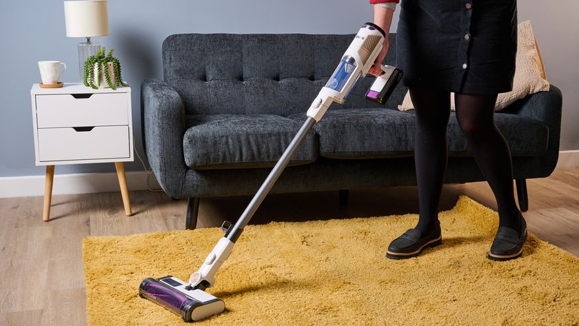 Shark Detect Pro cordless vacuum being tested in a living room