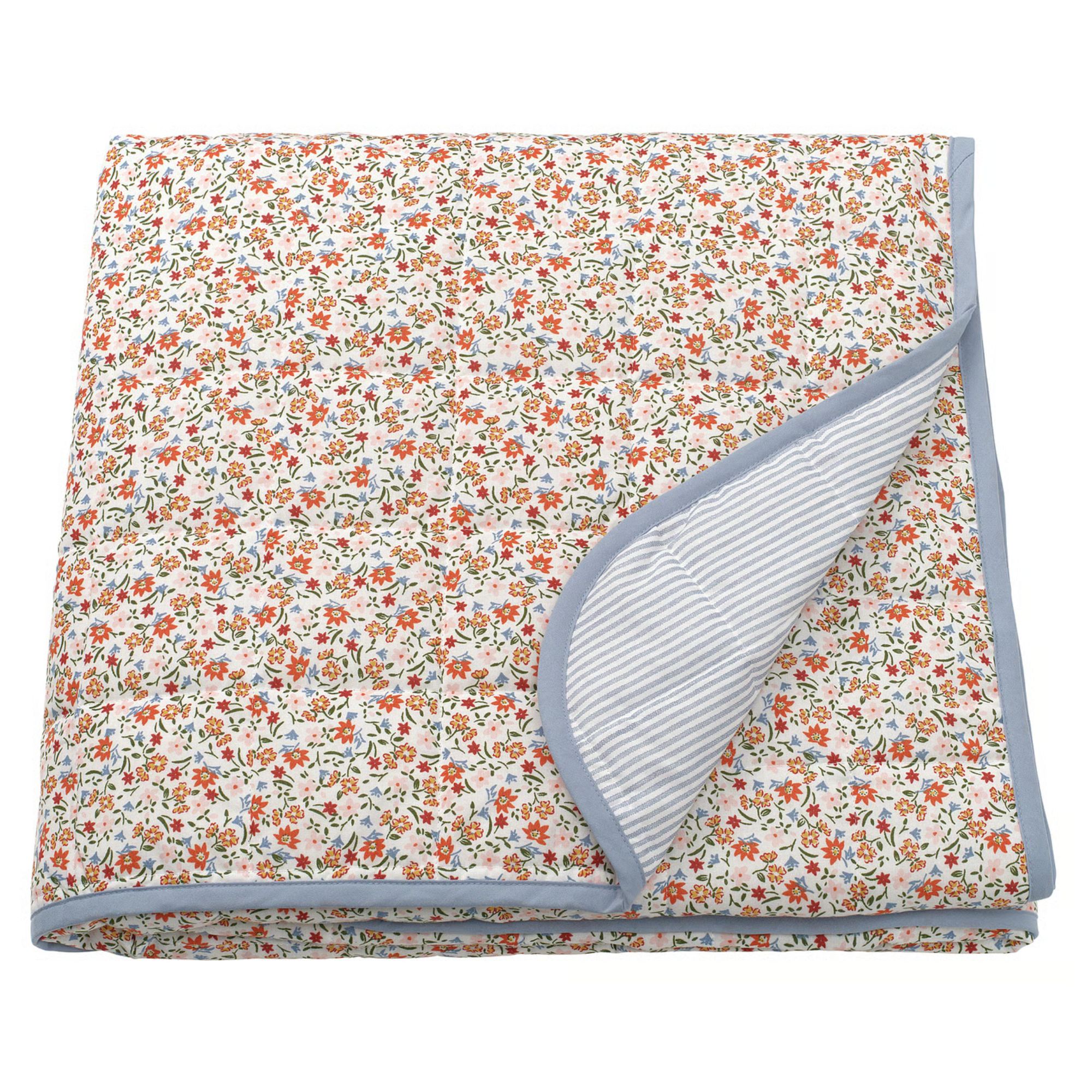 Ikea floral GULLNATTLJUS bedspread with blue trim