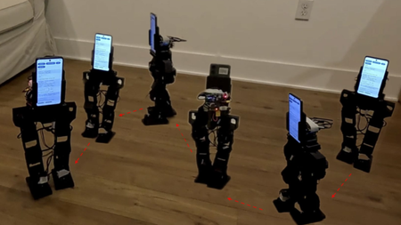 PhoneBot, a compact humanoid robot that reuses cheap smartphones for sensing and computing.