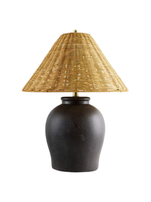 Artisan Ceramic Table Lamp With Rattan Shade