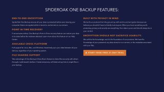 SpiderOak's webpage discussing the features of One Backup