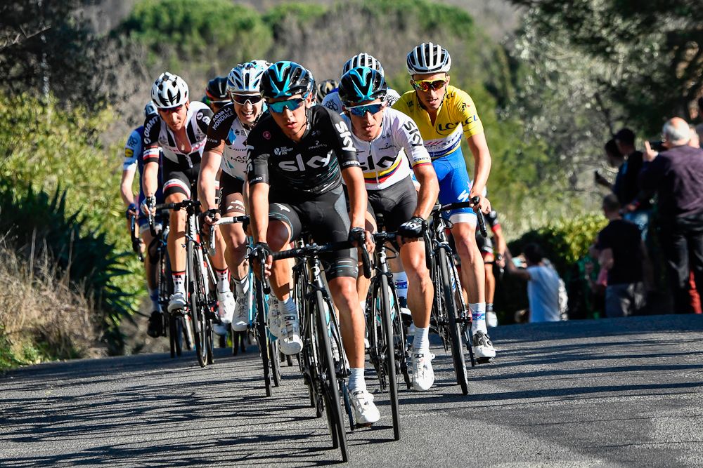 Team Sky lead the bunch during stage 6 at Paris-Nice