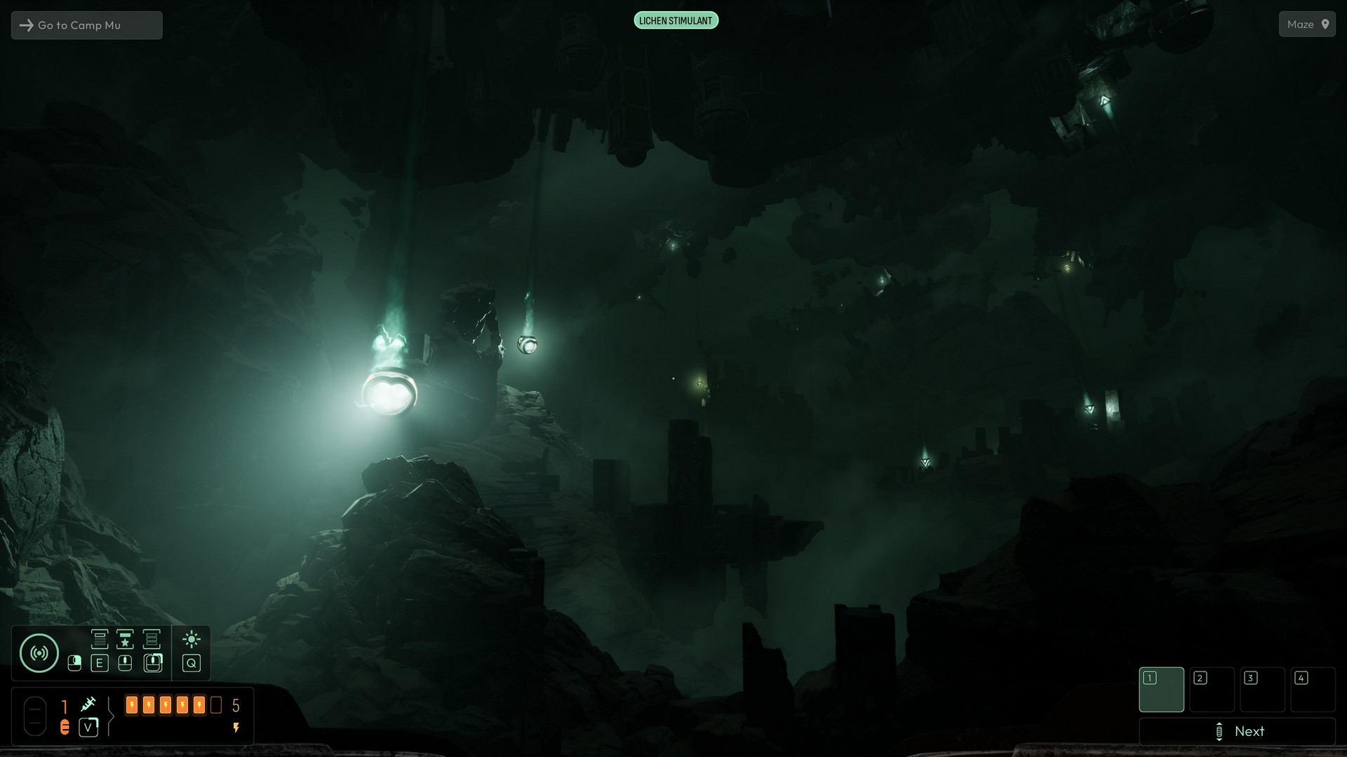 Looking out across a green-tinged, strange city in Cthulhu: The Cosmic Abyss