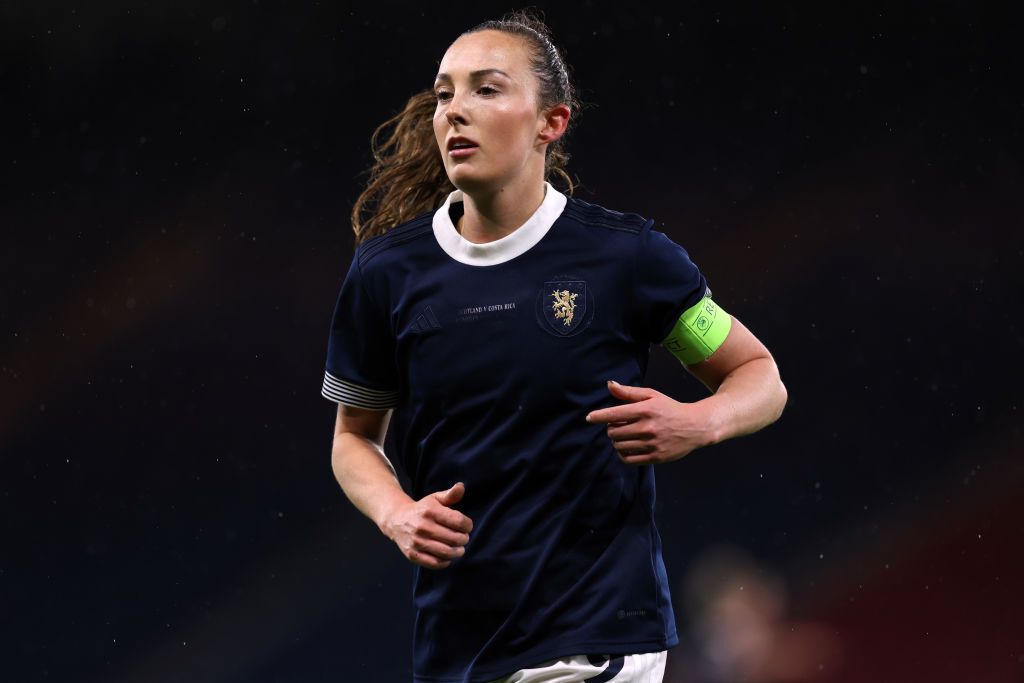 Caroline Weir of Scotland in action during the Women&#039;s International Friendly between Scotland and Costa Rica at Hampden Park on April 11, 2023 in Glasgow, Scotland.