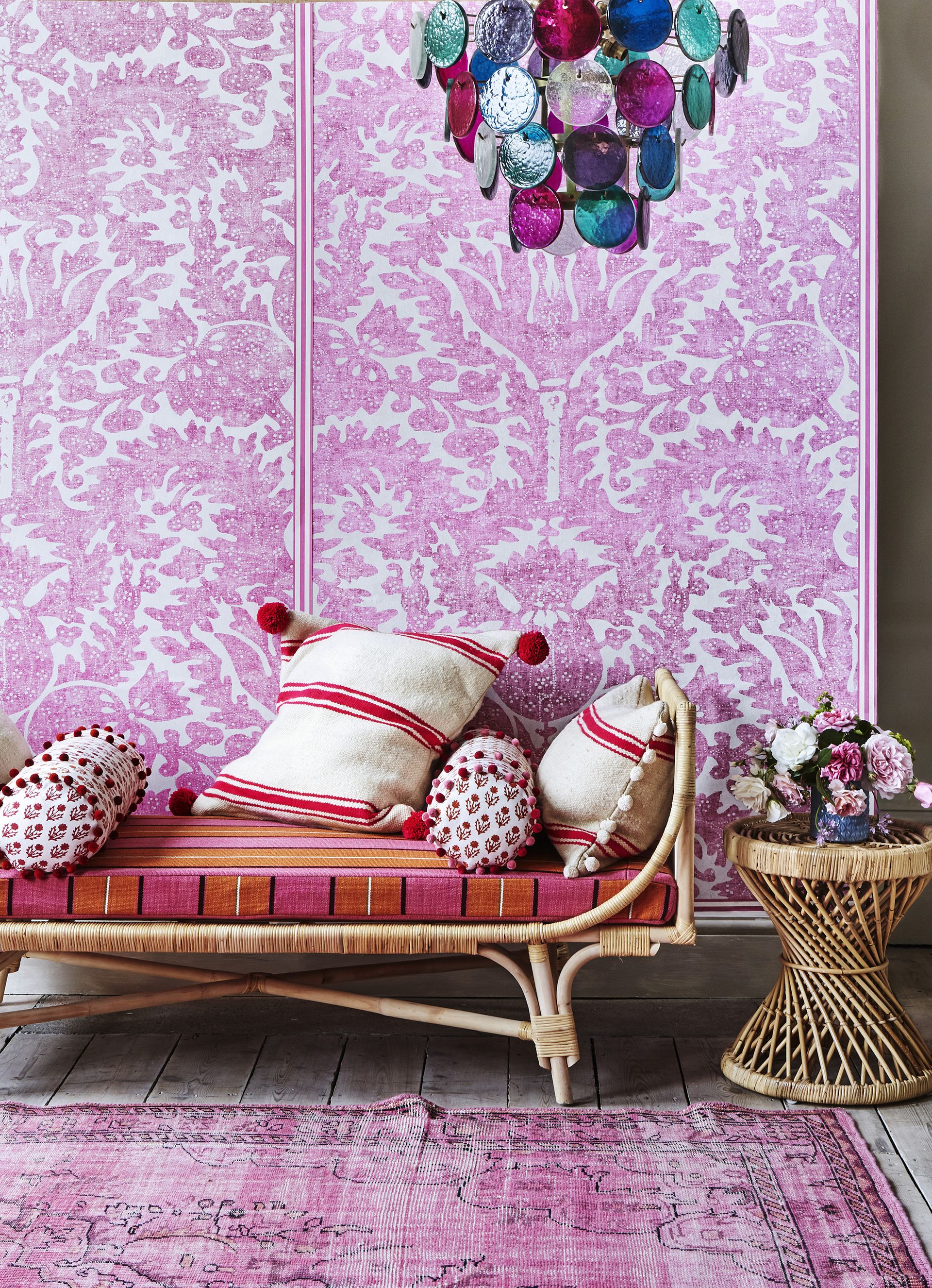 Totty Lowther Interiors’ Pomegranate wallpaper in Persian Pink