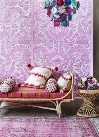 Totty Lowther Interiors’ Pomegranate wallpaper in Persian Pink
