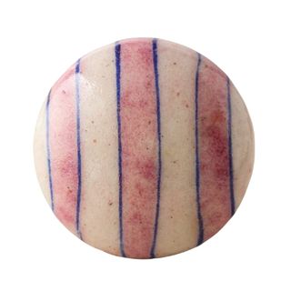 Handmade Pink and Blue Striped Ceramic Cabinet Knob 