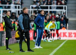 NEWCASTLE UPON TYNE, ENGLAND - DECEMBER 17: Newcastle United Head Coach Eddie Howe and Rayo Vallecano head coach Andoni Iraola shout instructions during the friendly match between Newcastle United and Rayo Vallecano at St James' Park on December 17, 2022 in Newcastle upon Tyne, England. (Photo by Serena Taylor/Newcastle United via Getty Images) Bournemouth