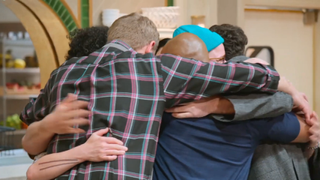The contestants hugging each other in The Big Brunch.