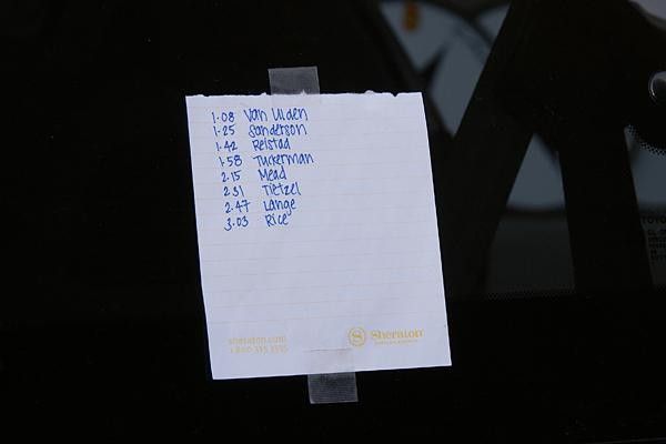 Start time lists were scattered throughout the team pits.