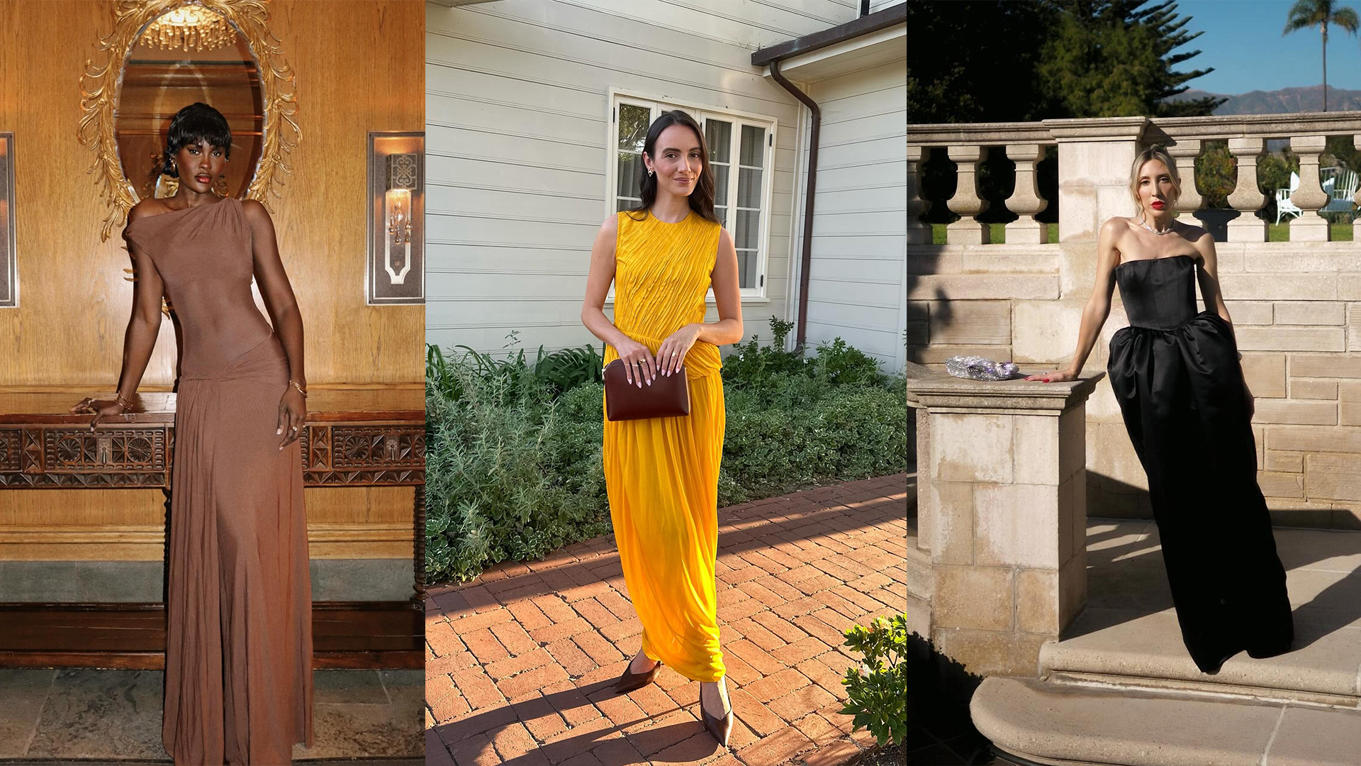 Influencers wearing wedding guest dresses.