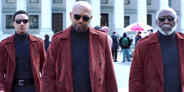 Shaft Jessie T. Usher Samuel L. Jackson and Richard Roundtree walking around in sunglasses, looking