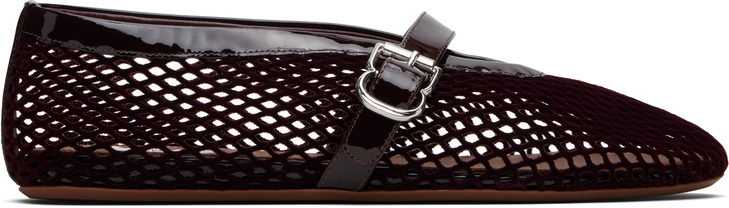 Burgundy Flock Fishnet Ballerina Flats