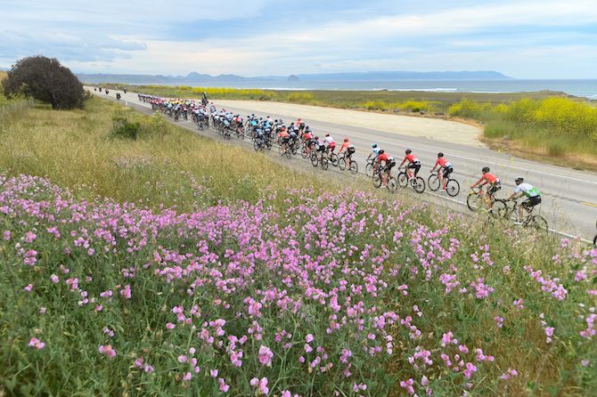 The peloton enjoys the coastal scenery on stage 4 of the 2019 Tour of California