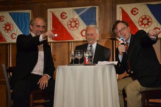 Richard and Owen Garriott are shown with Jim Clash at the Explorers Club.