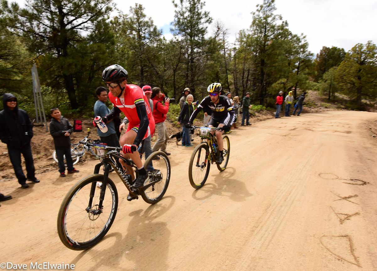 Christoph Sauser (Specialized) in a battle for second place with Derek Zandstra