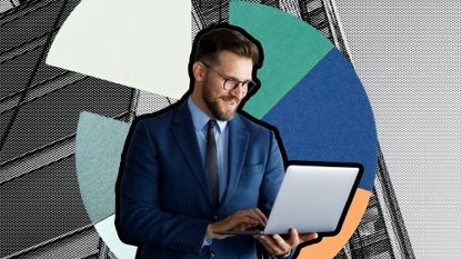 Banker looking at laptop receiving their bonus