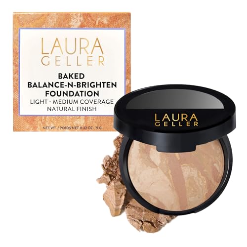 Laura Geller New York Award-Winning Baked Balance-N-Brighten Color Correcting Powder Foundation &amp;ndash; Handmade in Italy &amp;ndash; Buildable Coverage, Matte Finish &amp;ndash; for Mature &amp;amp; Sensitive Skin &amp;ndash; 03 Light