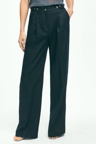 Brooks Brothers Pleated Wide-Leg Linen Trousers