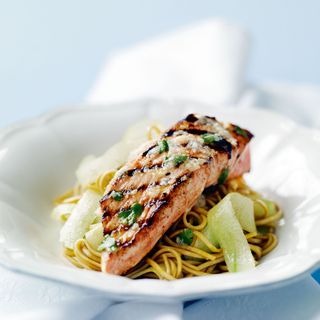 Seared Salmon with Horseradish and Noodle Salad