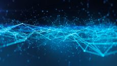 An abstract digital version of an ocean showing light and dark areas separated by wavy blue lines and connected nodes representing ocean waves