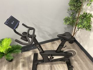 the CAROL 2.0 exercise bike viewed from above with a tablet in the device holder