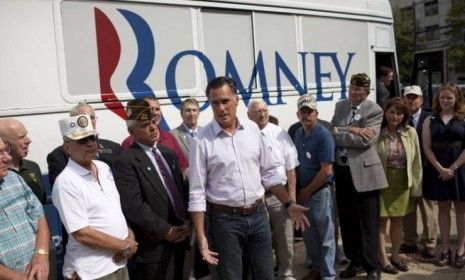 Mitt Romney speaks with the media after making a stop at the New Hampshire Veterans and Military Families for Mitt event in Concord, N.H. on Sept. 6. Perhaps personally getting out his messag