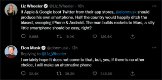 Twitter CEO Elon Musk confirms that he will build a phone if Apple and Android decide to remove the Twitter app from their stores.