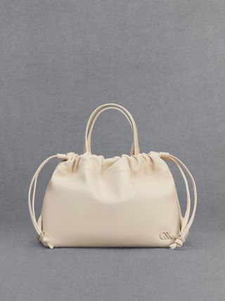 Charles & Keith, Leather Ruched Drawstring Bag