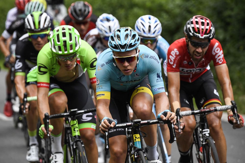 Michael Valgren leads the breakaway during stage 8 at the Tour de France.