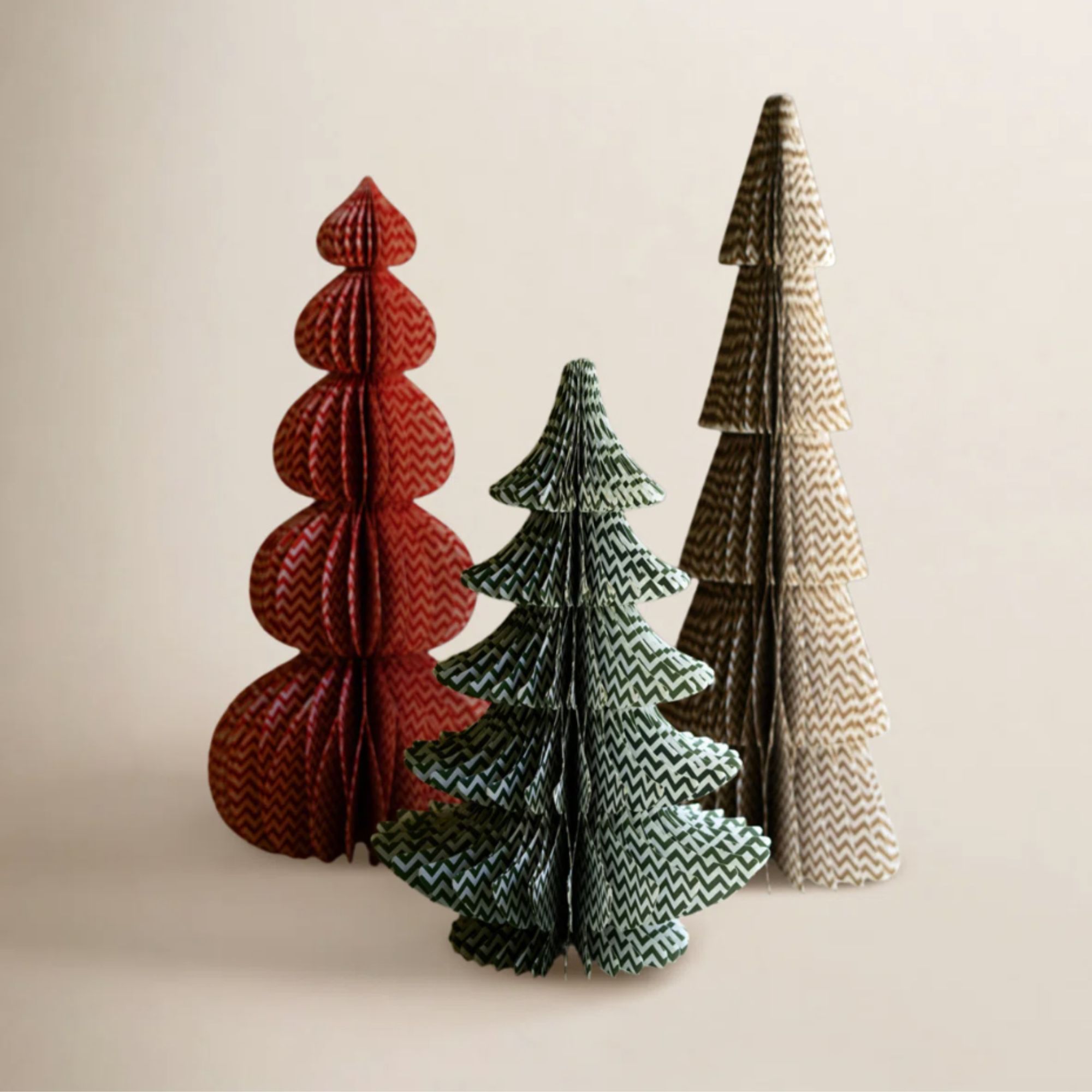 Set of Three Printed Paper Accordion Christmas Trees