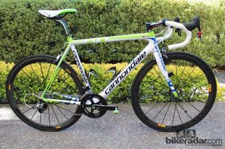 Peter Sagan’s Cannondale SuperSix EVO Team features a lo-ong top tube