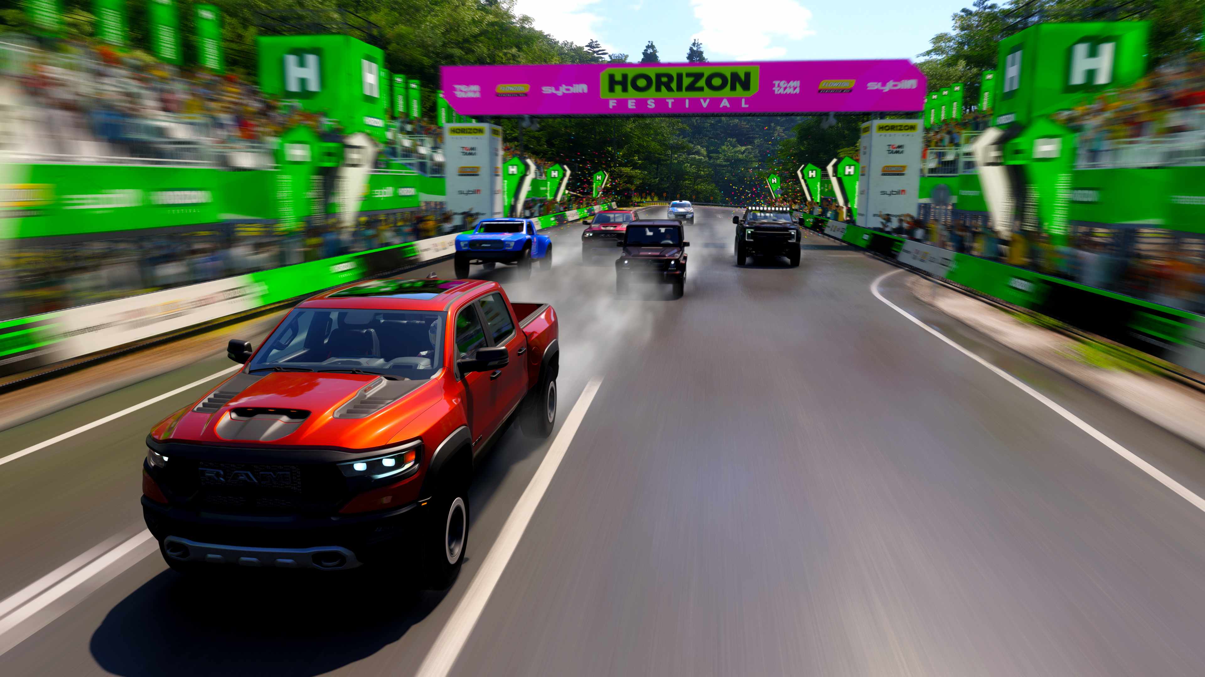 Forza Horizon 6 screenshot of a starting race in the wilderness.