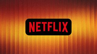 Netflix logo on orange striped background
